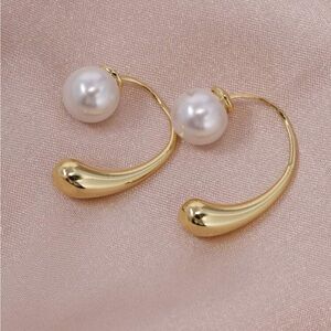 Gold Pearl Drop Hoop Earrings M680